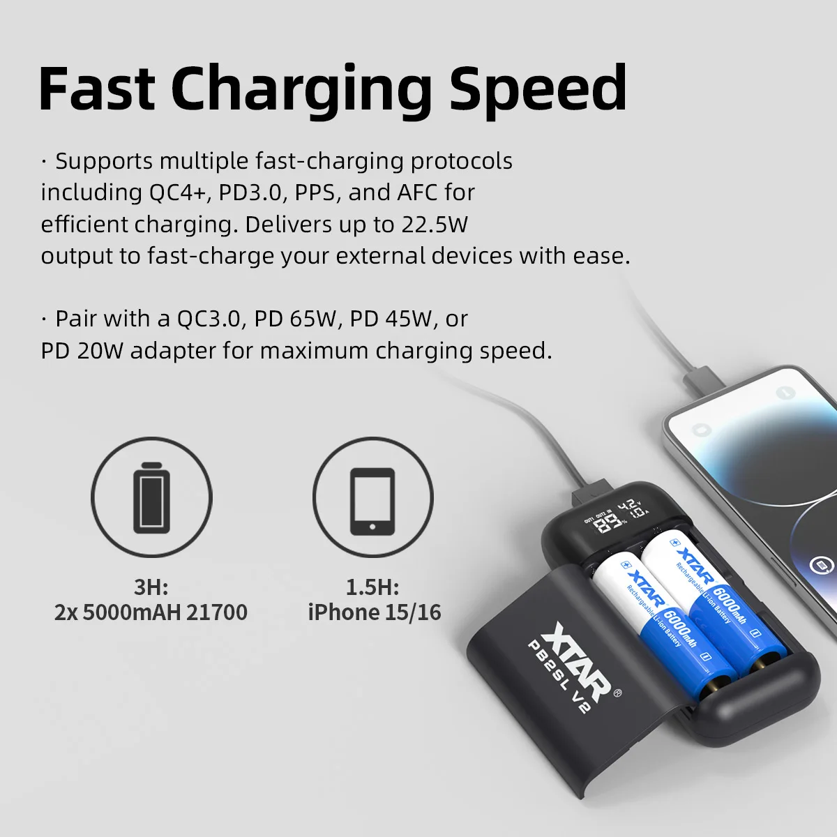 XTAR Power Bank 18650 cargador de batería PB2SL V2 QC3.0 carga rápida 21700 20700 18650 cargador de baterías recargables PowerBank