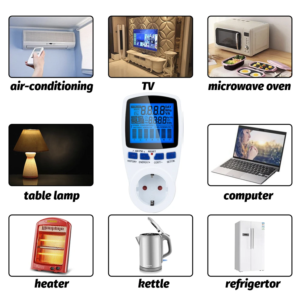 Multifunction AC Power Meter Wattmeter Socket With Backlight Energy Meter Voltage Current Frequency Electricity Monitor Plug