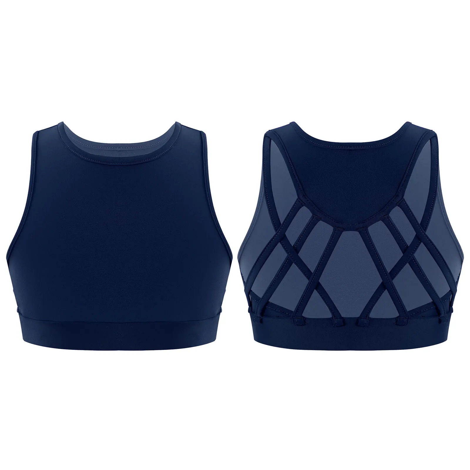 Kids Girls Ballet Tops Sleeveless Straps Crisscross Hollow Back Sport Bra Vest Crop Top For Yoga Dancing Gymnastics Workout