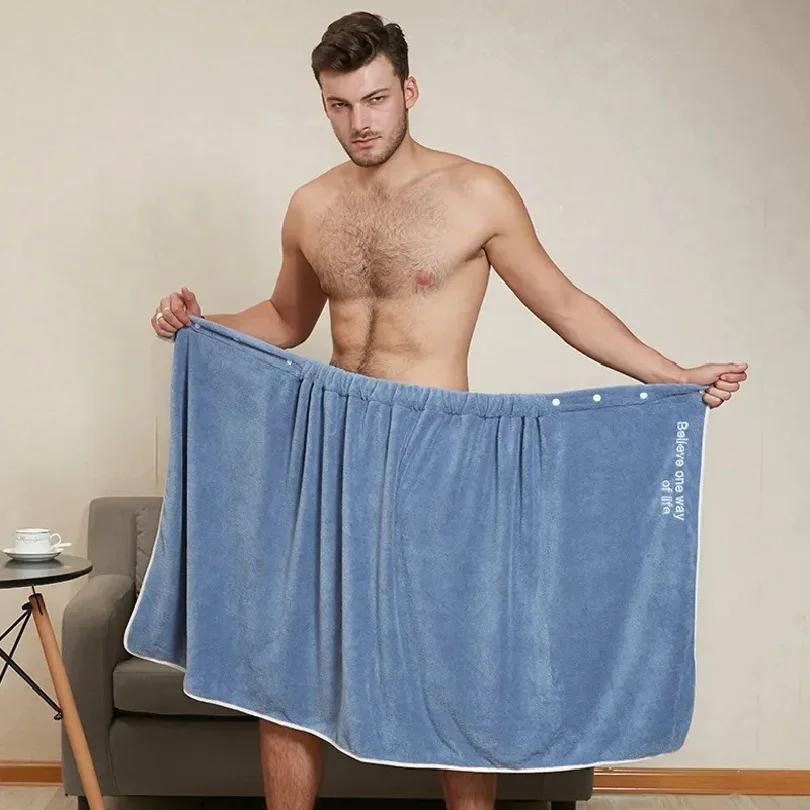 

Men Bath Towel Grooming Towel for Men Men's Quick Dry Bath Towel Wrap with Secure Buckle Pocket for Gym Spa Sauna for Shower