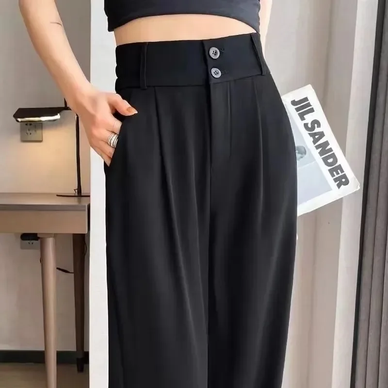 S-3XL Pants Women Solid High Waist All-match Office Lady Korean Fashion Drape Classic Prevalent Summer Trousers Simple Daily