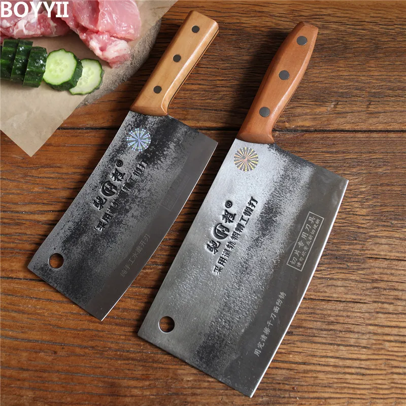

Старомодный китайский кухонный нож-тесак Традиционный кованый нож ручной работы Нож для нарезки из высокоуглеродистой стали с ручкой из розового дерева