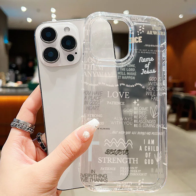 يسوع الله يباركك طباعة حافظة هاتف شفافة آيفون 17 برو ماكس 16 15 14 13 12 11 XS X XR 7 8 Plus 16E 17 غطاء الهواء الناعم