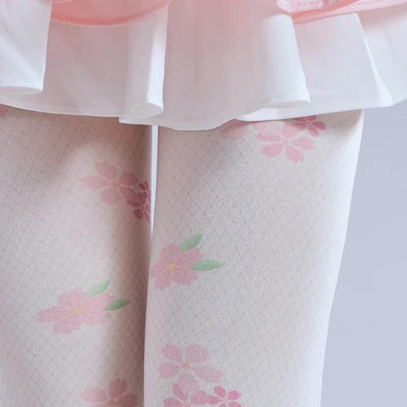 Fashion Simple Light Color Small Mesh Print Women's Pantyhose Autumn Flower Pattern Anime Cosplay Lolita Hottie Tights