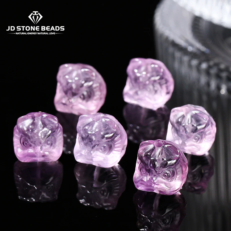 1 Pc Natural Amethyst Carved Lion Head Beads Brave Wealth Pendant For Jewelry Making Diy Necklace Bracelet Accessory Findings