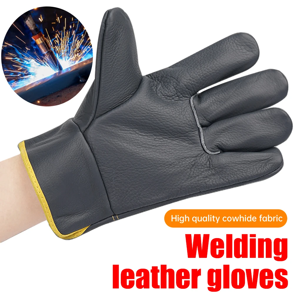 Guantes de soldadura eléctricos de doble capa, guantes de protección de mano de obra, aislamiento, capa de cabeza engrosada, cuero de vaca, conductor de soldadura