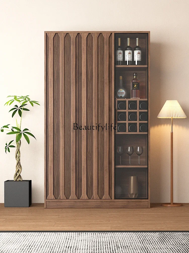 Wine cabinet living room solid wood against the wall display retro new Chinese glass door storage locker