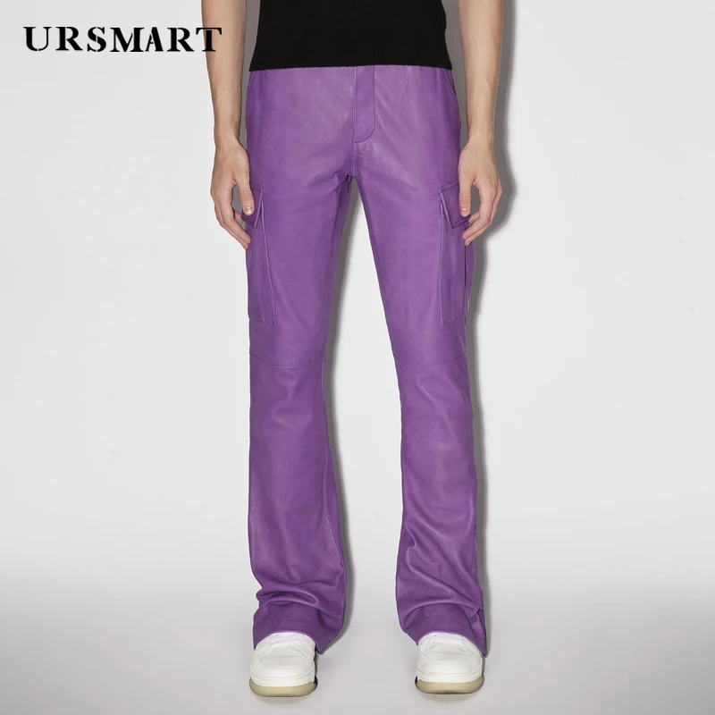 

Men's leather pants high-quality spring and autumn new products British fashion custom casual purple sheepskin pants for men