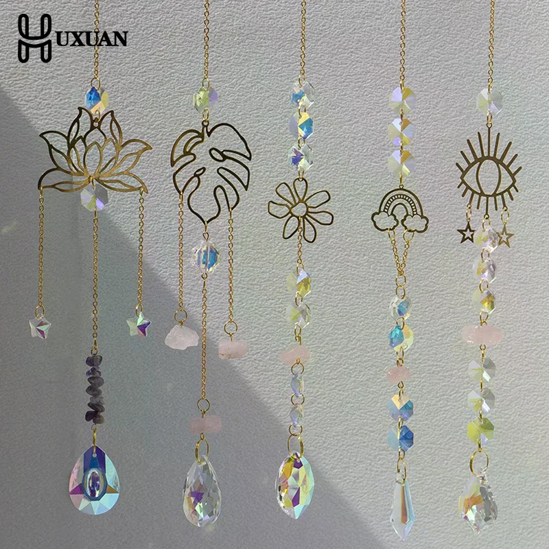 1Pc Lotus Crystal Wind Chime Charms Made Of Metal And GlassFor Home Light Gathering Decoration OutdoorGarden Sun Catchers Crafts