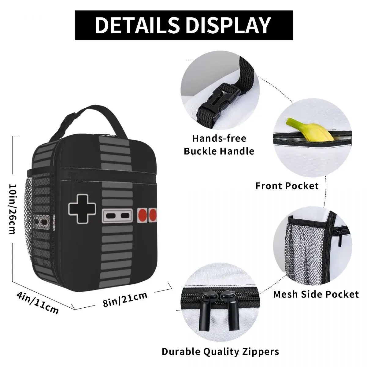 Retro Vintage Gaming Controller Insulated Lunch Bag Picnic Video Game Geek Gamer Resuable Cooler Thermal Lunch Box Women Kids