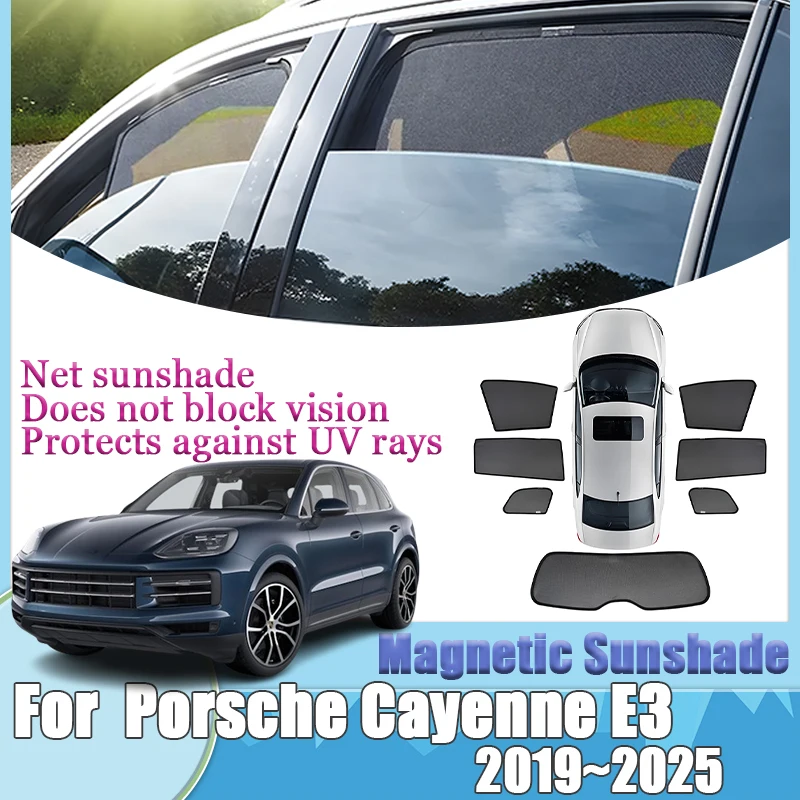

Car Mesh Sun Shade For Porsche Cayenne E3 2024 2025 2019-2025 Magnetic Sunshades Windshield Side Window Visors Tools Accessories