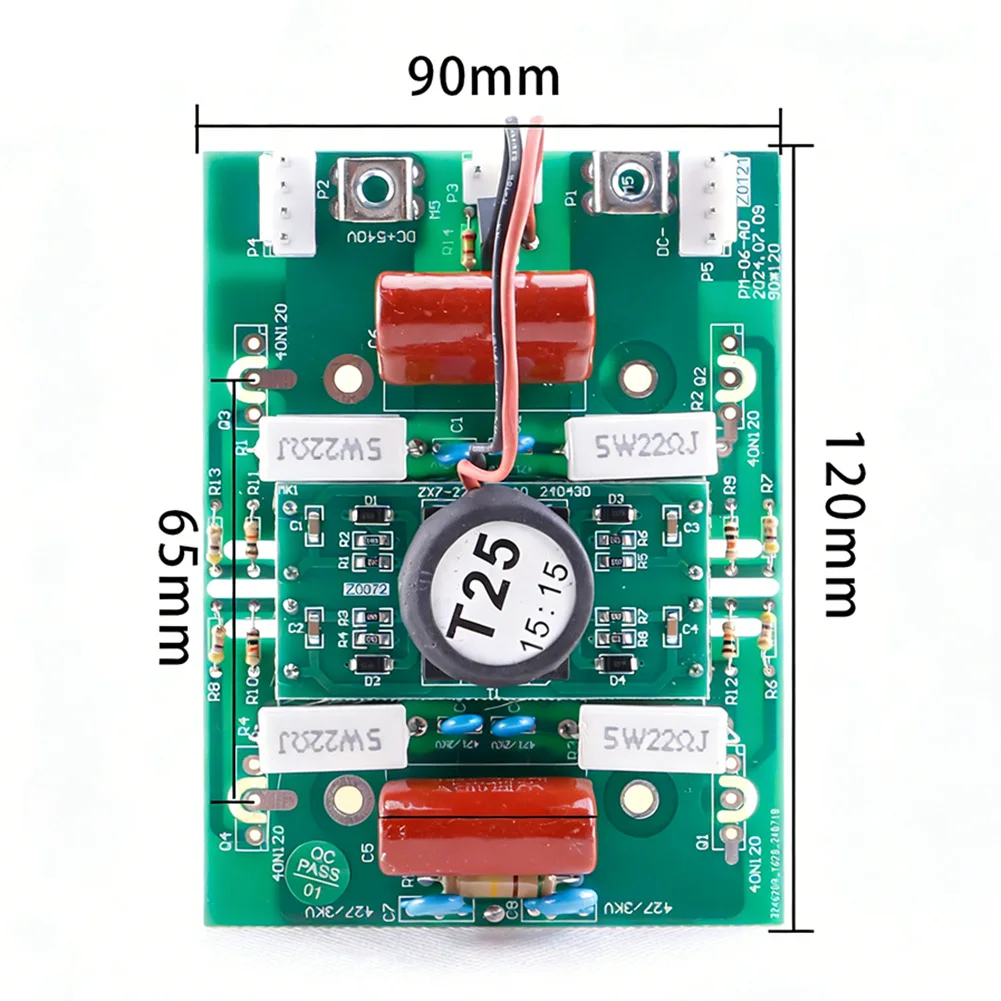 Inverter Side Panel Circuit Board for LGK ZX7 Welders Featuring T25 15:15 Drive Transformer and Standard Mounting Dimensions