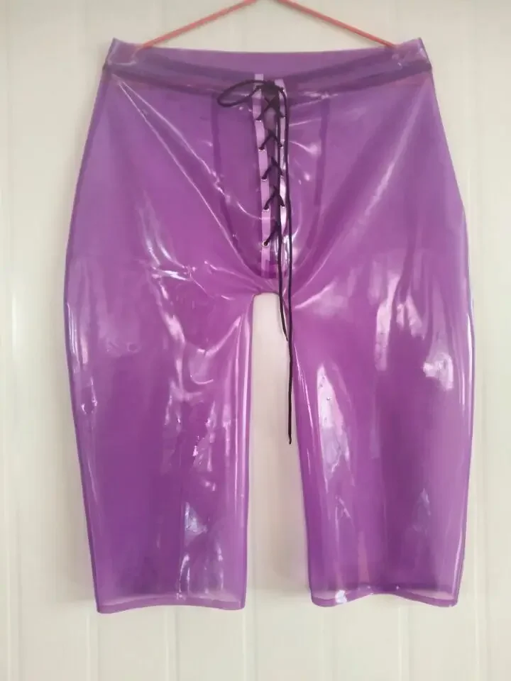 

Women Latex Rubber Sexy Shorts Beach Swim Cosplay Lace Up Purple Pants0.4mm S-XXL halloween party