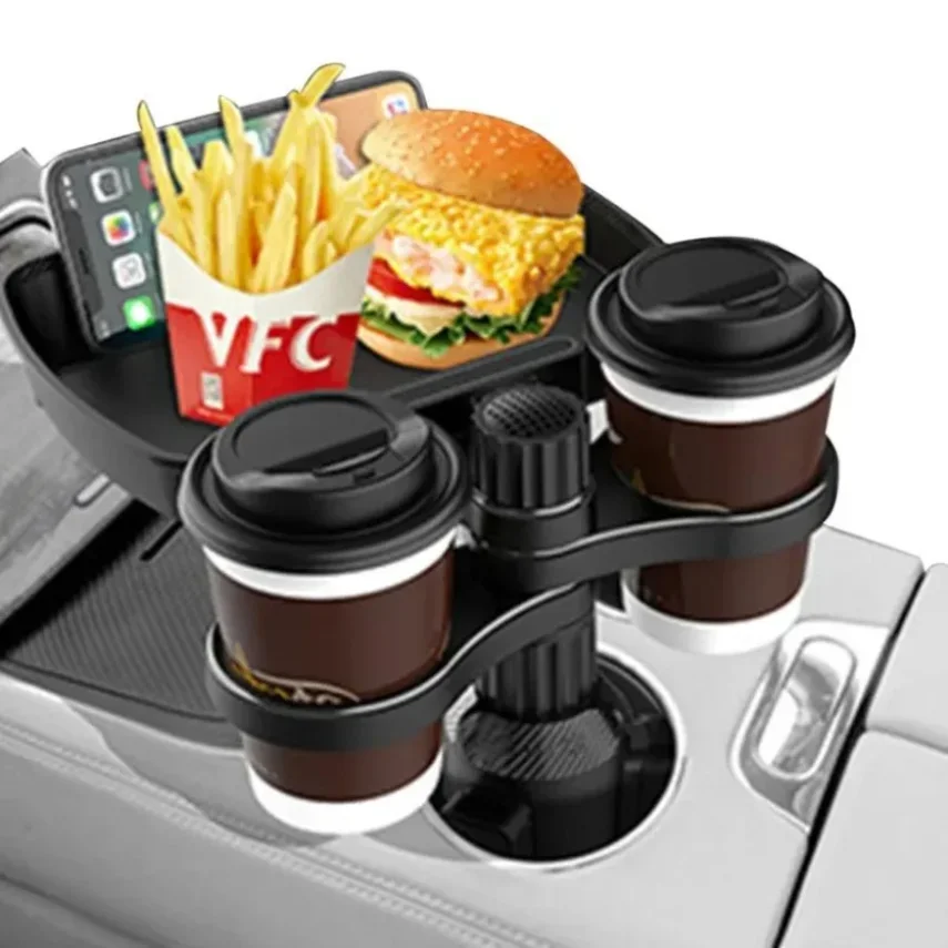 Multifunctional Car Cup Holder With Attachable Tray 360 Swivel Adjustable Car Food Eating Tray Table Auto Cup Holders Expander1`