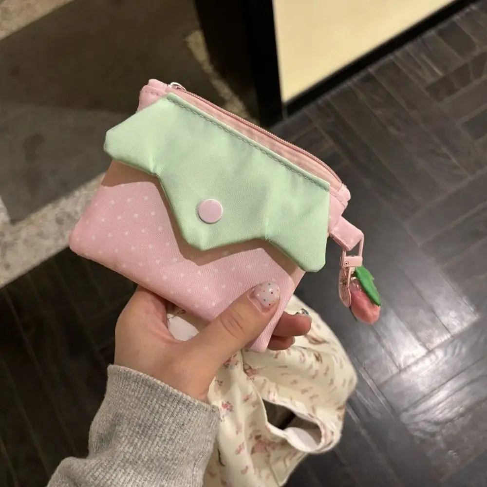 Kawaii Strawberry Coin Purse Portable Zipper Design Mini Cosmetic Bag Polka Dot Lipstick Pouch Small Accessory Storage