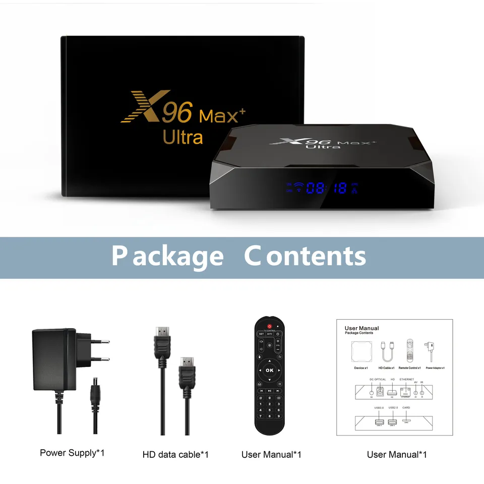 X96Max Plus Ultra TV Box Android 11 TV Box Android 32GB 64GB Amlogic S905X4 AV1 8K Wifi BT4.X Reproductor Multimedia Set Top Box IPTV TV Boxes Android 7