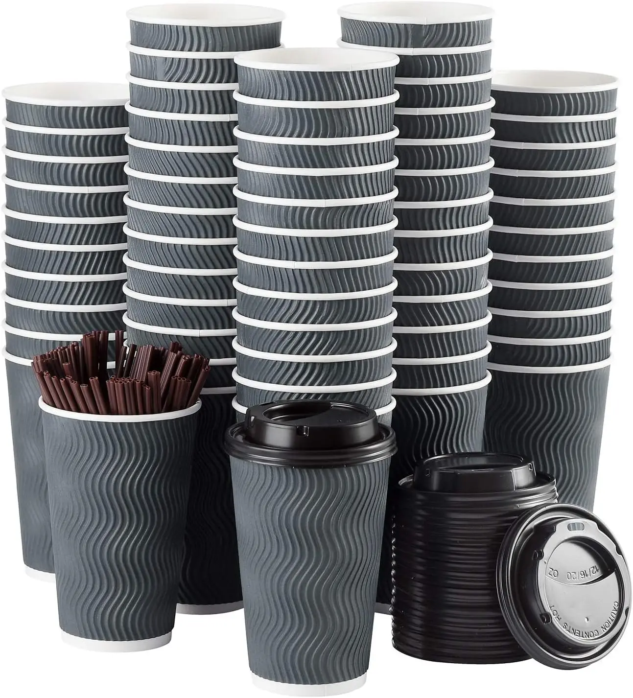 

Disposable Coffee Cups with Lids and Straws - 16 oz (90 Set) Togo Hot Paper Coffee Cup with Lid To Go for Beverages Espr