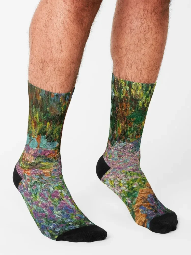 Irises In Monet's Garden At Giverny by Claude Monet Socks Wholesale Running Man Socks Women's