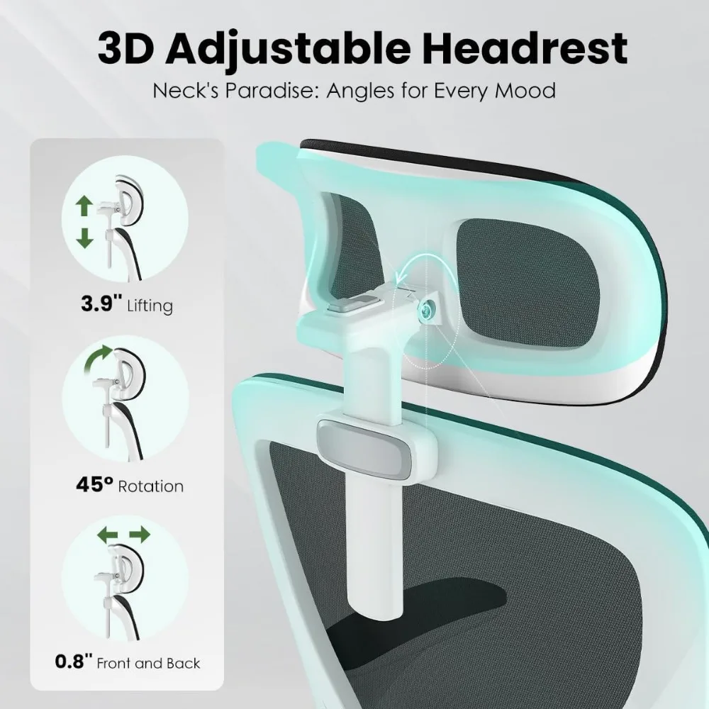Ergonomic Home Office Chair with Adjustable Lumbar Support and Armrests, Comfortable Computer Desk Chair with Headrest