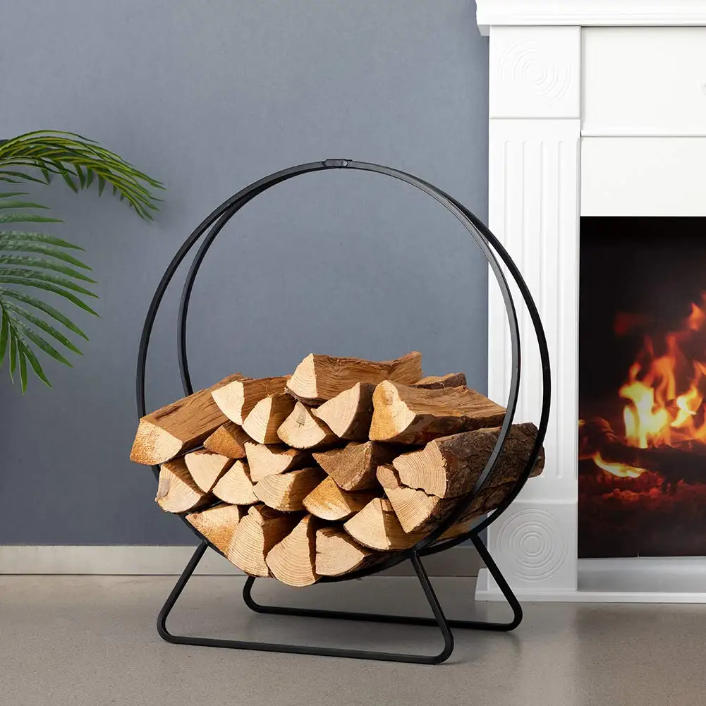 Fireside Log Rack Firewood Rack Stand 4Ft Logs Holder For Outdoor Indoor Fireplace Metal Wood Pile Storage With Rain Cover