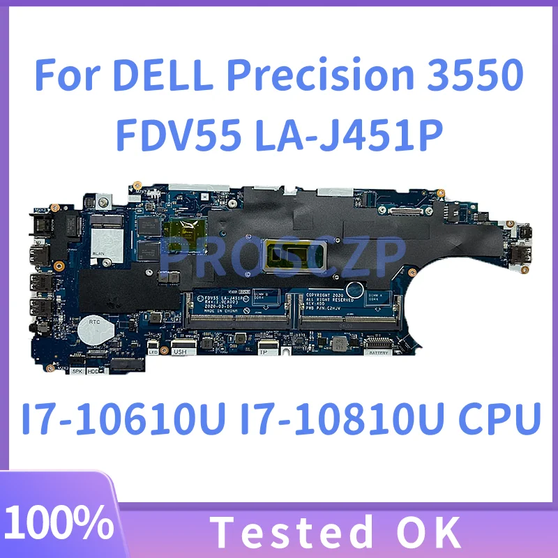Carte mère LA-J451P pour ordinateur portable Dell 3550, avec processeur i5-10310U i7-10510U, GPU N19M-Q1-A1 V2G, 0WXW8F 3F1C0 JWYFF, 100% testée