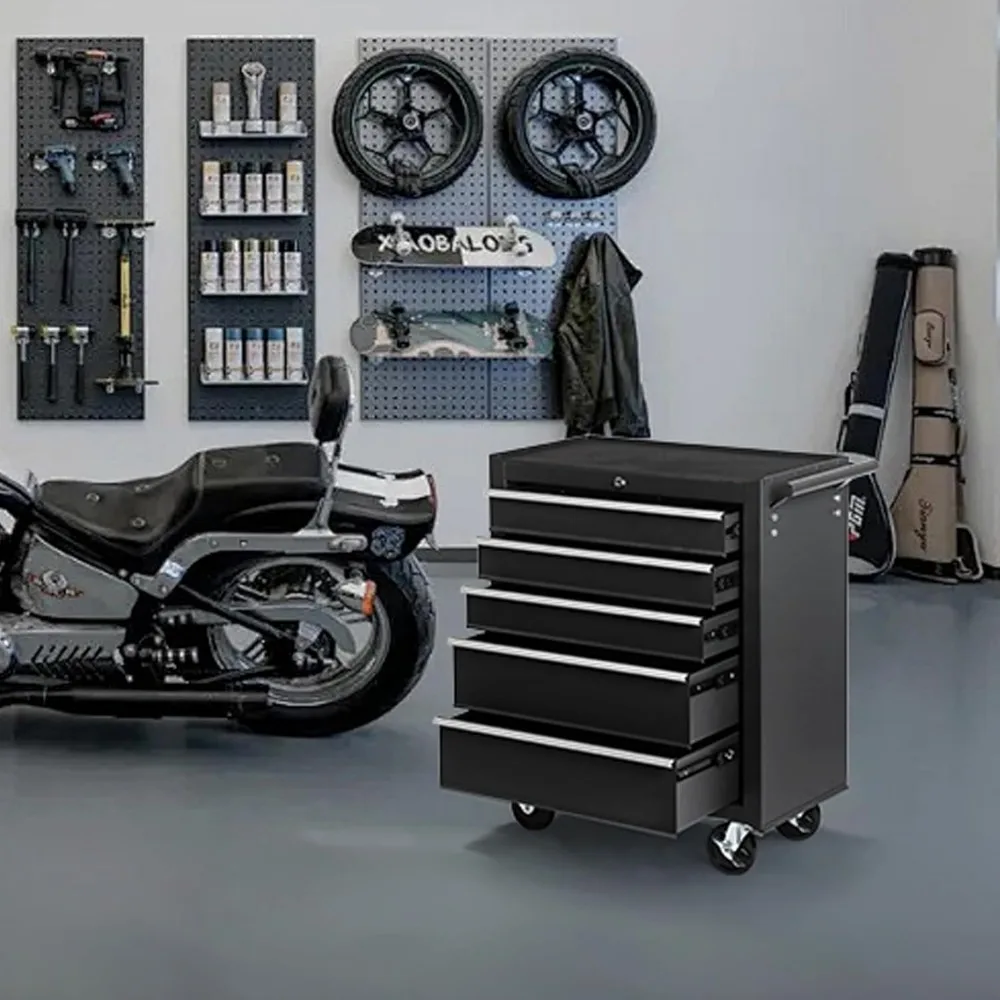 Cassettiera multifunzionale per attrezzi con 5 cassetti, carrello portaoggetti mobile per elementi essenziali per garage e officina
