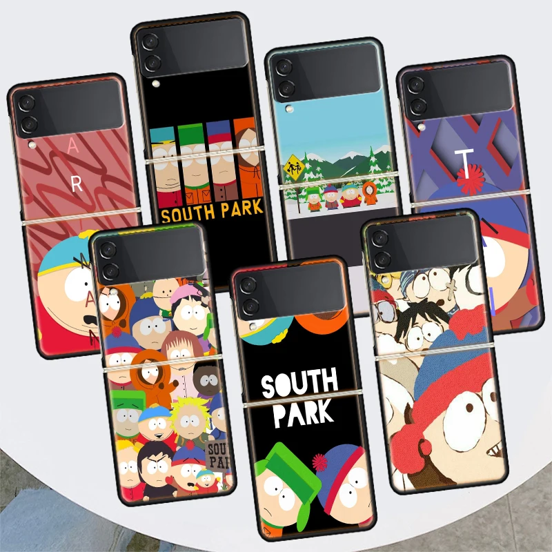 Cartoon S-South P-Parkes For Samsung Galaxy Z Flip 6 5 4 3 5G Phone Case Black Hard Cover ZFlip 6 5 4 3 Shockproof Bumper Coque