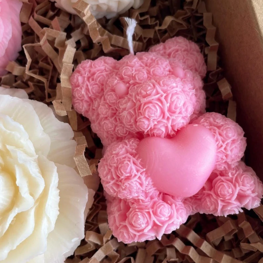 1-3Pcs/set Relief Peony Candle Silicone Molds Rose Flower Resin Moulds Hold Heart Teddy Bear Wedding Decor Animal Ceramics Gifts