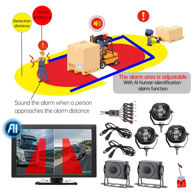 フォークリフト警報システム AI監視システム エンジニアリング車両不正操作防止ブザー音声警報、フォークリフト衝突防止システム