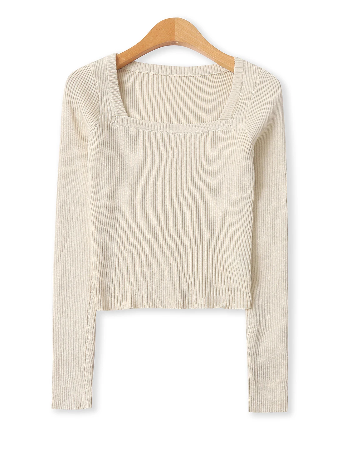 

Облегающий трикотаж с квадратным воротником, длинный эластичный женский модный однотонный базовый слой, топ на осень, новое поступление