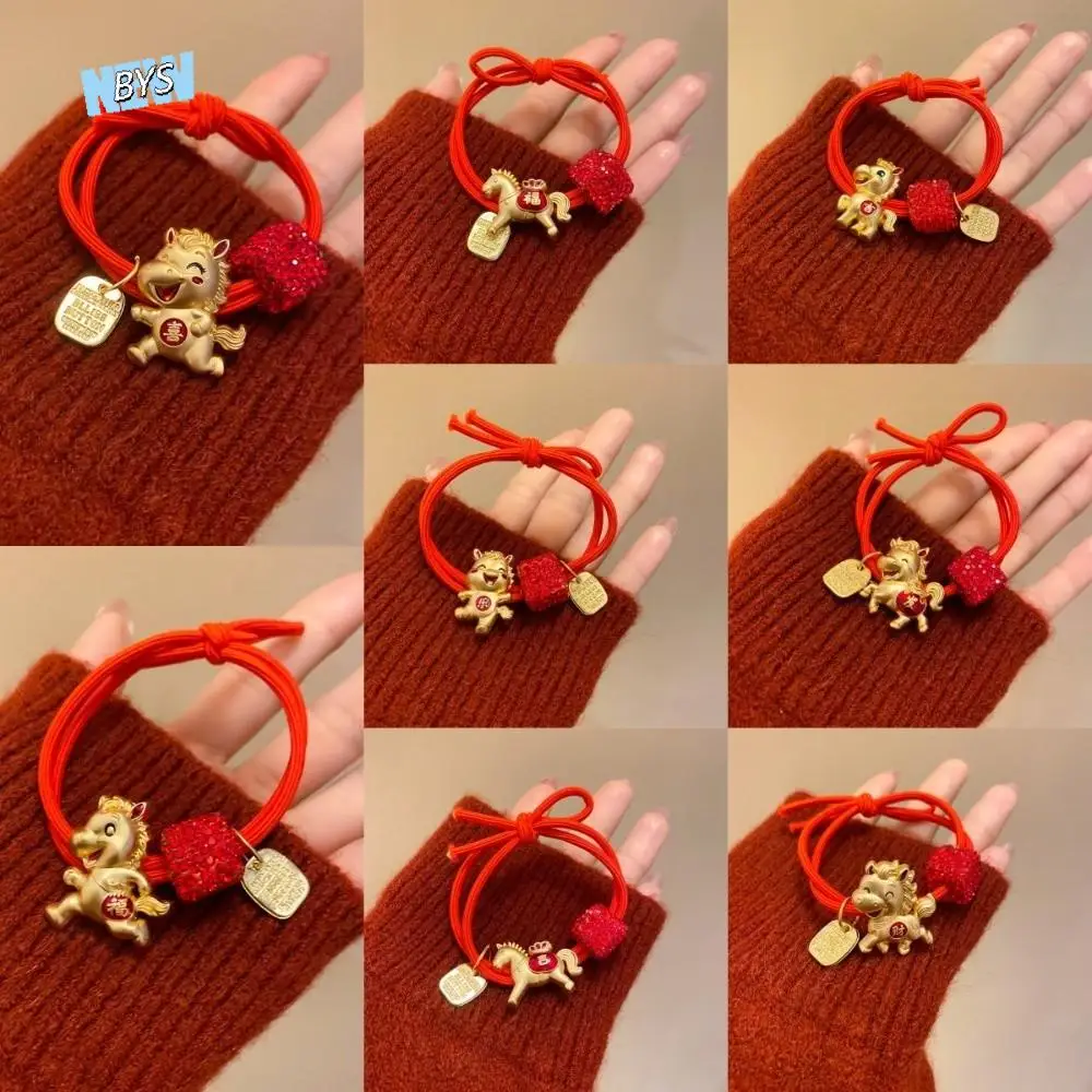 

Alloy Zodiac Horse Hair Rope Red Rope Rhinestone New Year's Red Hair Rope Dual Purpose Ponytail Holder Red Hair Scrunchies