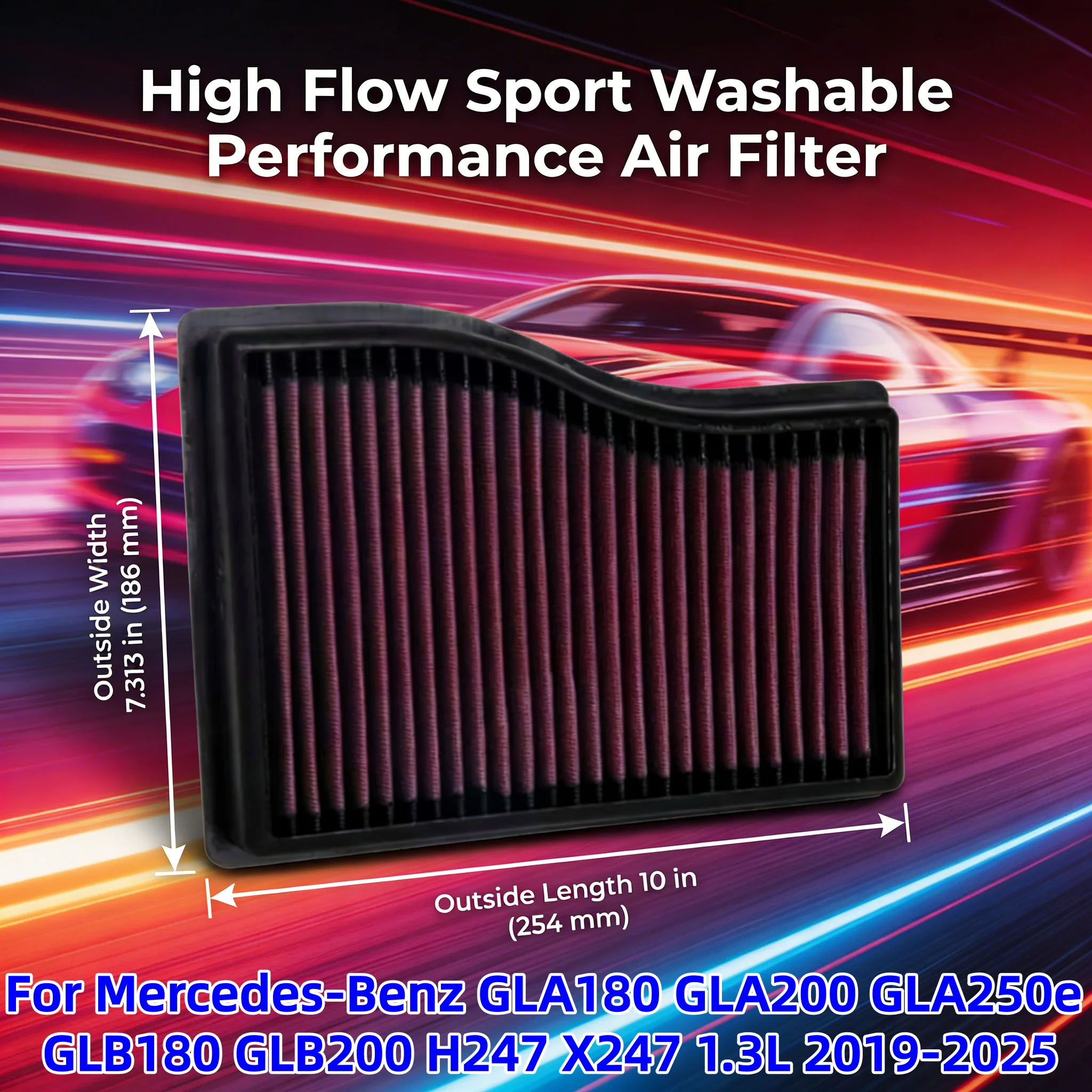 

Высокопроизводительный моющийся спортивный воздушный фильтр для Mercedes-Benz GLA180 GLA200 GLA250e GLB180 GLB200 H247 X247 1.3L 2019-2025