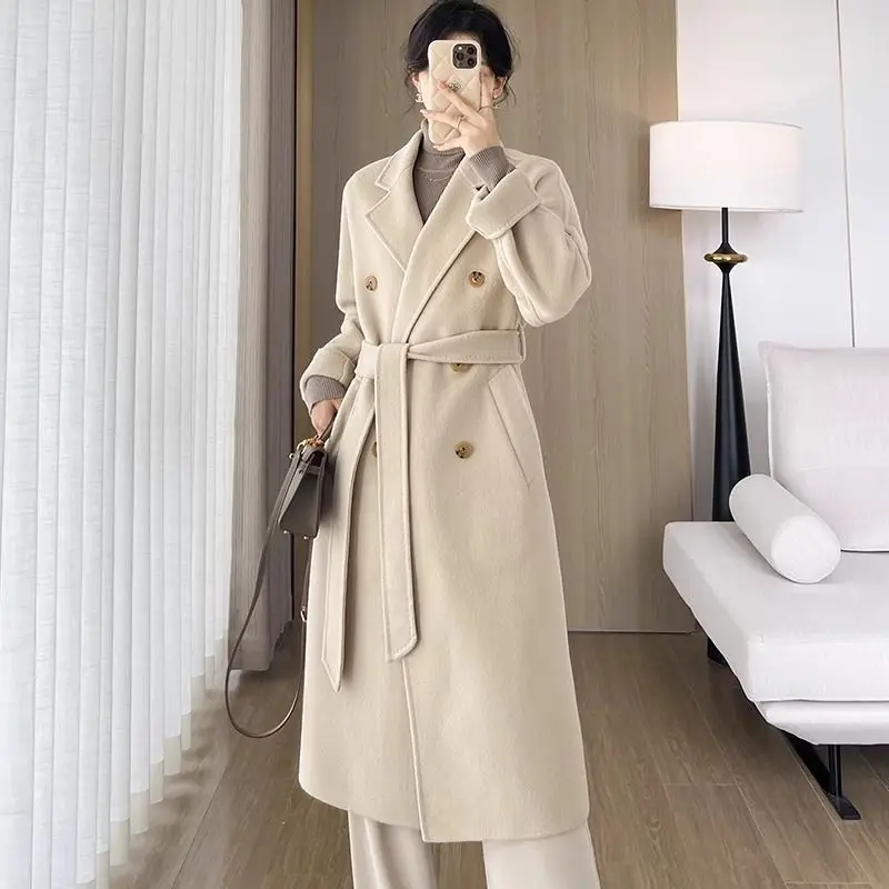

2025New Double-sided Wool Blends Coats Women's Cashmere Overcoat Autumn Winter Double-breasted Loose Woolen Long Coats Outerwear