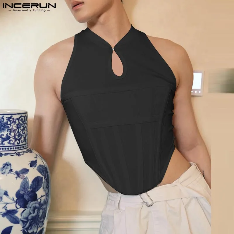 Stylish Well Fitting Tops INCERUN Men's Deconstruction Waistband Design Vests Casual Male Solid All-match Simple Tank Tops S-3XL