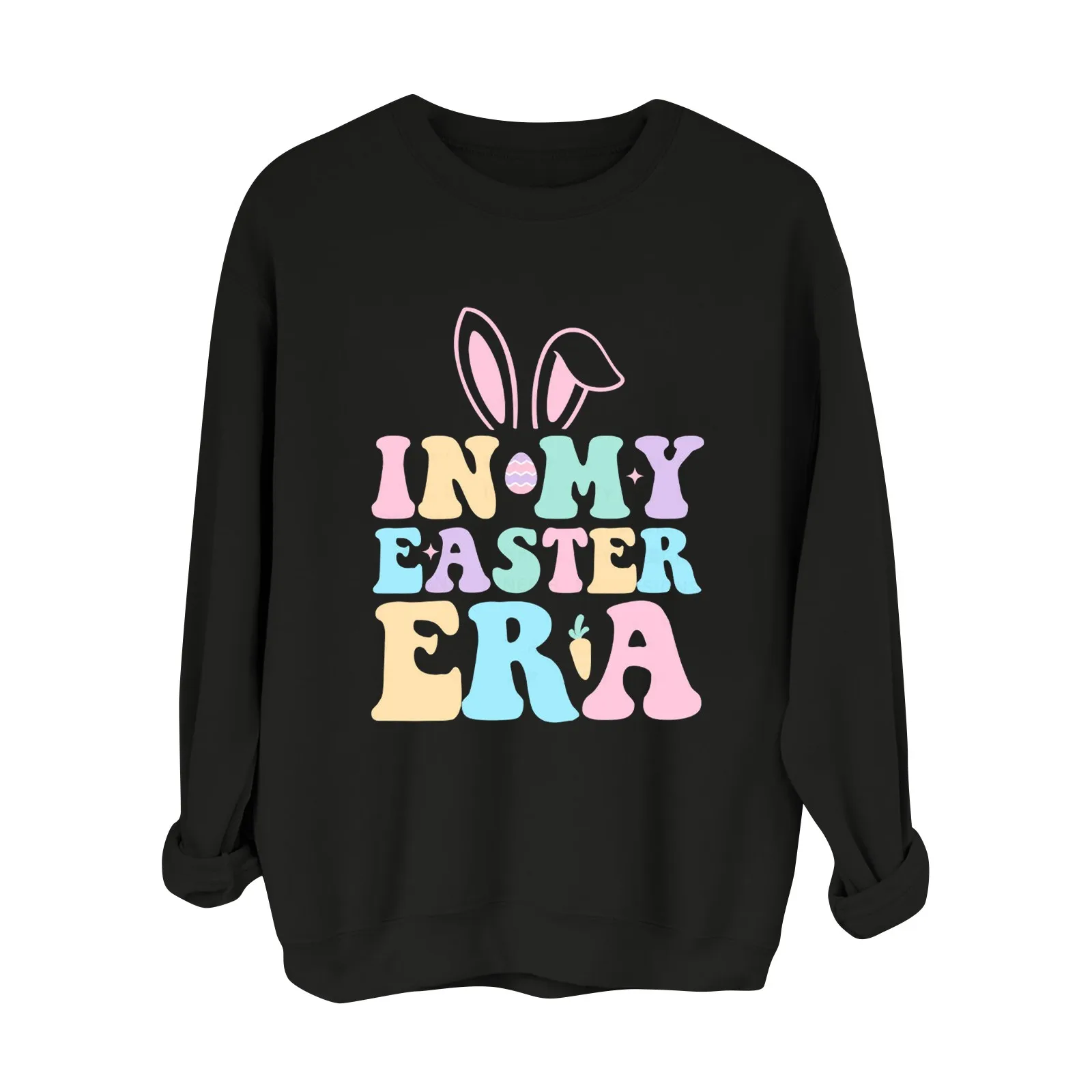 Sweatshirts Printed Round Neck Women Summer Top For Crew Neck Happy Easter Print Colorful Eggs Pullover Tops Sweatshirts And Ver