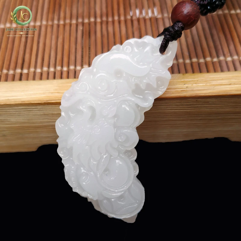Wholesale Afghan white jade dragon and phoenix pendants, children's matching jade pendants, car hanging accessories, exhibition