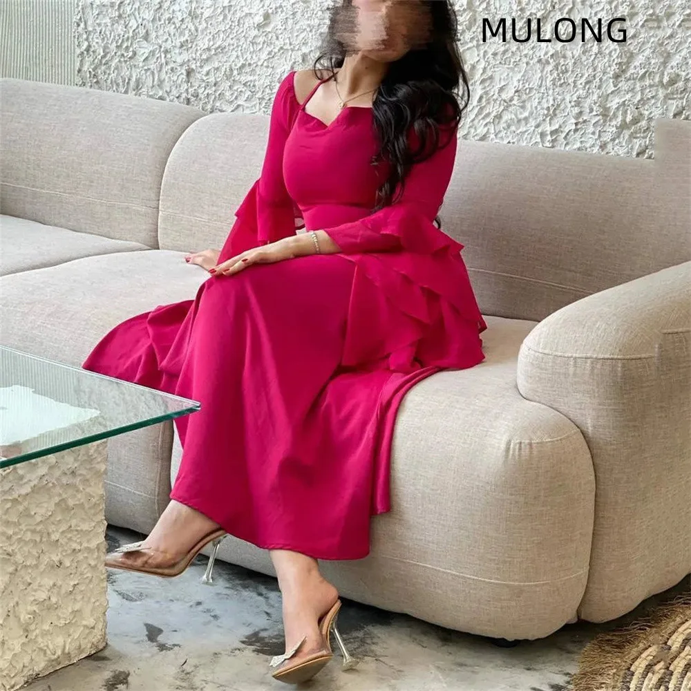 

MULONG Fashion Plus Size Mother Of The Bride Dresses 2023 Spaghetti Strap Ruffles A Line Evening Dress Ankle Length Prom Gown