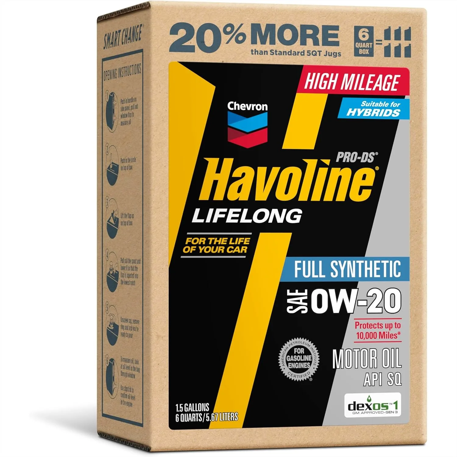 

0W-20 Full Synthetic Motor Oil 6 Quarts, Superior Sludge Protection for Turbocharged Engines, Long Lasting Performance