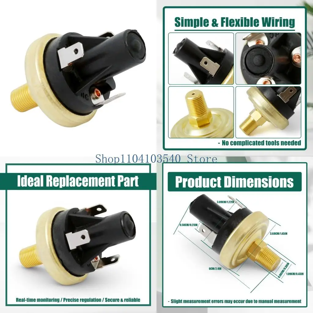 02DC Adjustable Pressure Replacement Switches with 1/8 Male Pipe Thread, SPDT Contacts, Factory Setting 10, Adjustable Window 5