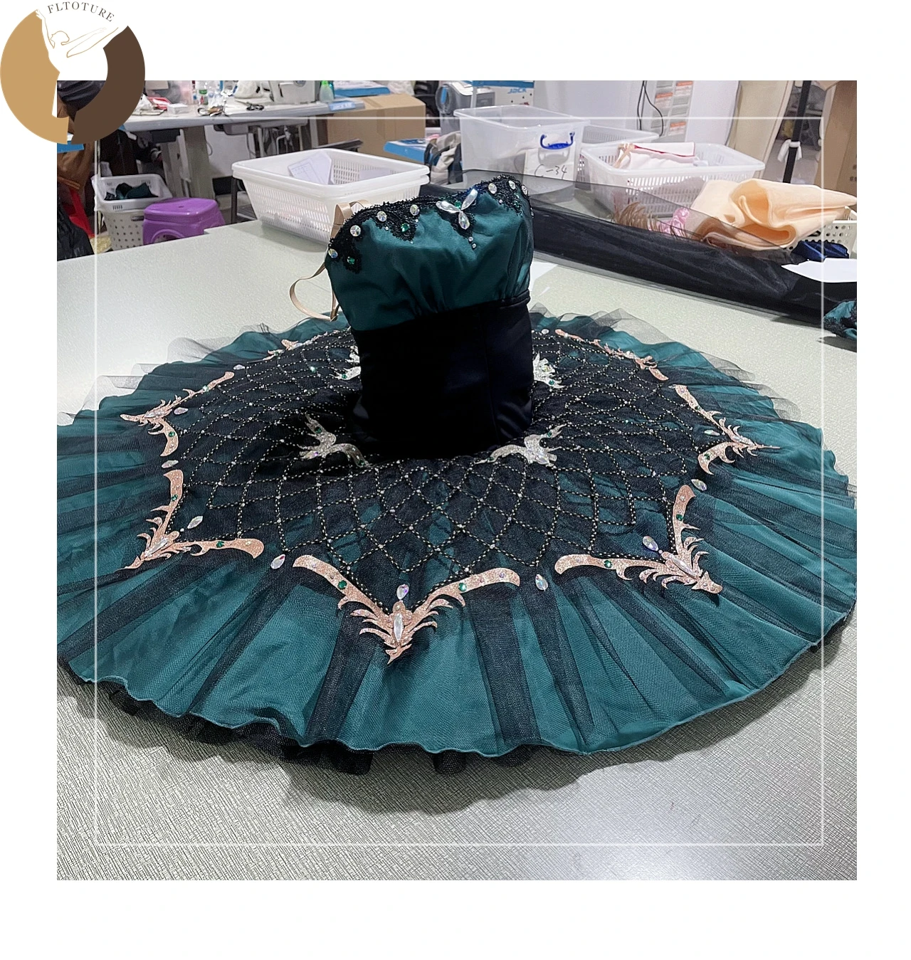 FLTOTURE Professional Dark Green Satin Body Pancake Tutu Skirt Women Kid Ballet Second Variation Of Paquita Raymonda Corsaire