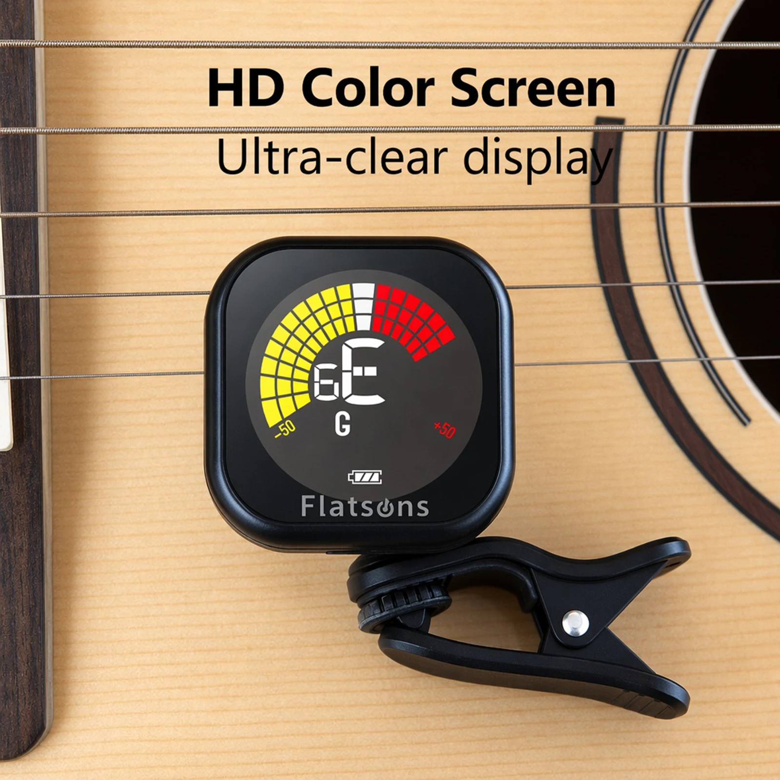 Clip- Chromatic Tuner USB-C Rechargeable Color Screen 440Hz 7 Tuning Modes for Guitar Bass Ukulele Violin