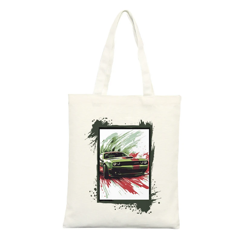 Men's Racing Car Graphic Canvas Tote Bag, Streetwear Style for Casual Outings and Shopping