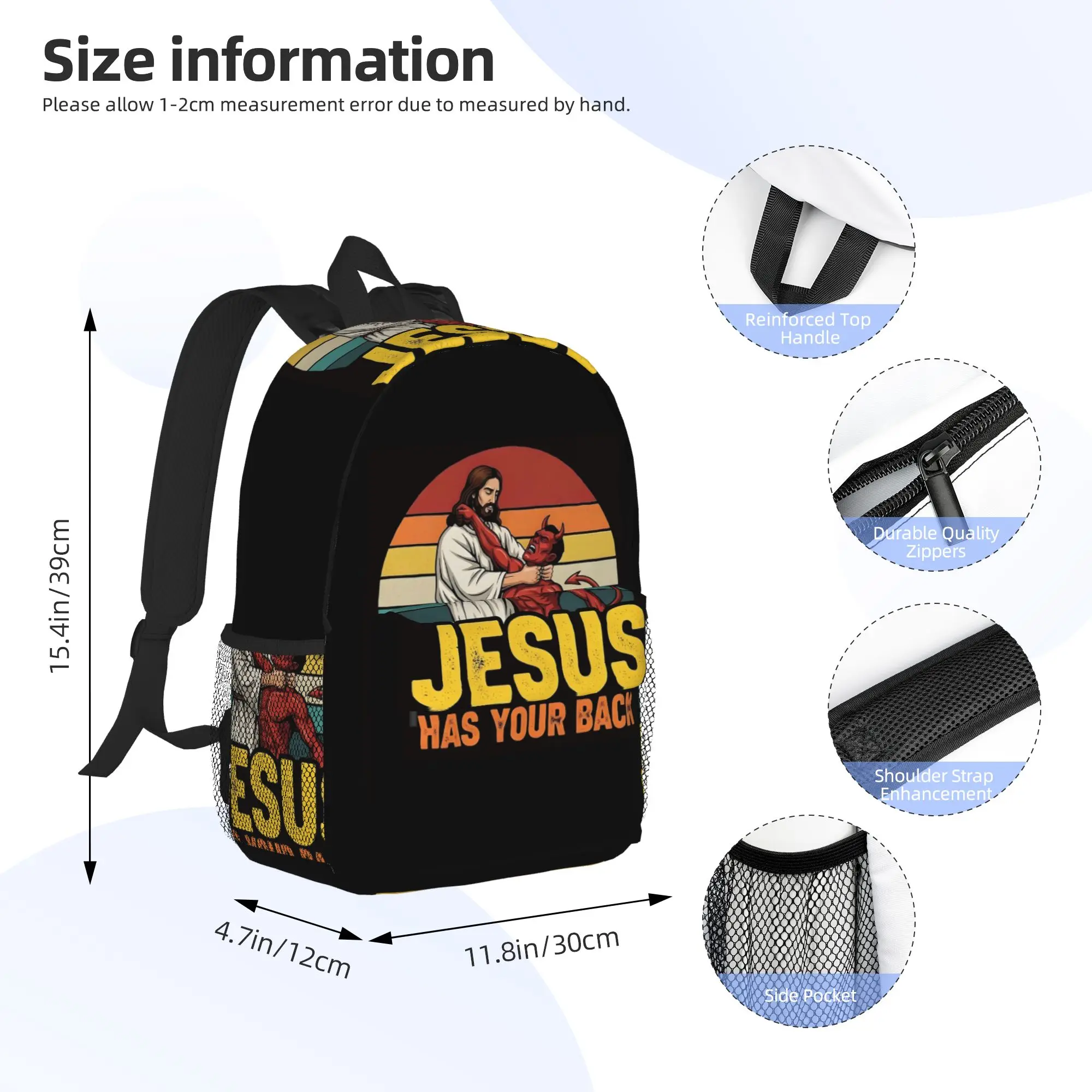 Jesus Has Your Back Jiu Jitsu Christian Backpack Hot Sale Daypack Boys Girls BookBag Shoulder Bags for Men Women School Bag