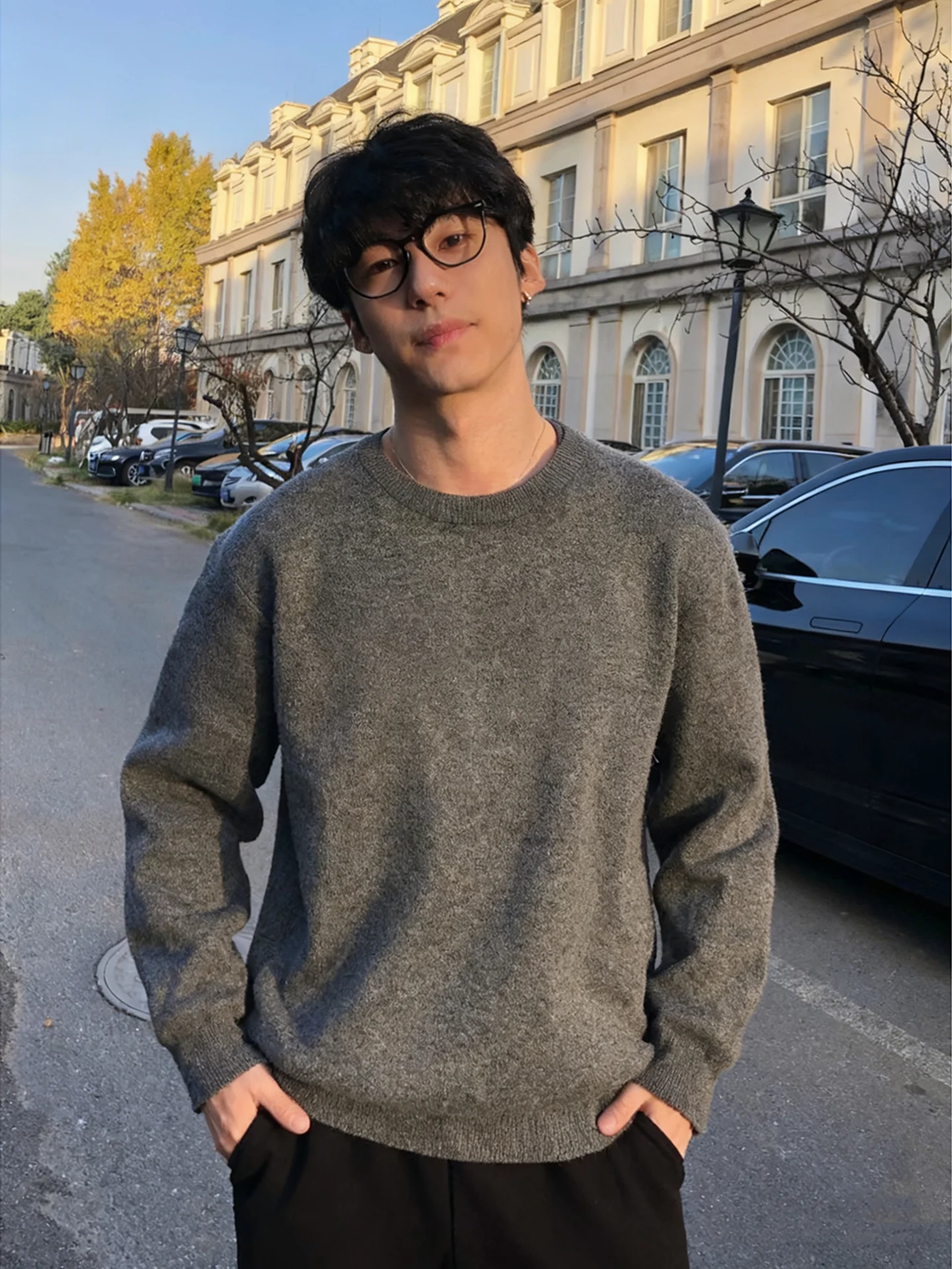 

Мужской трикотажный джемпер с круглым вырезом и начесом, мягкий, теплый, с длинным рукавом, повседневный, комфортный, трикотажный, в стиле Cleanfit.