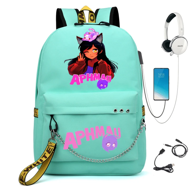 Aphmau Anime Studentin Schultasche Damen Laptop Rucksack USB Schulrucksack