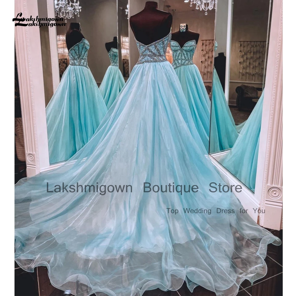 Lakshmigown Luxury Sky Blue Organza Evening Party Dress For Weddings 2024 Vestidos Crystals Long  Women Prom Dresses image 6