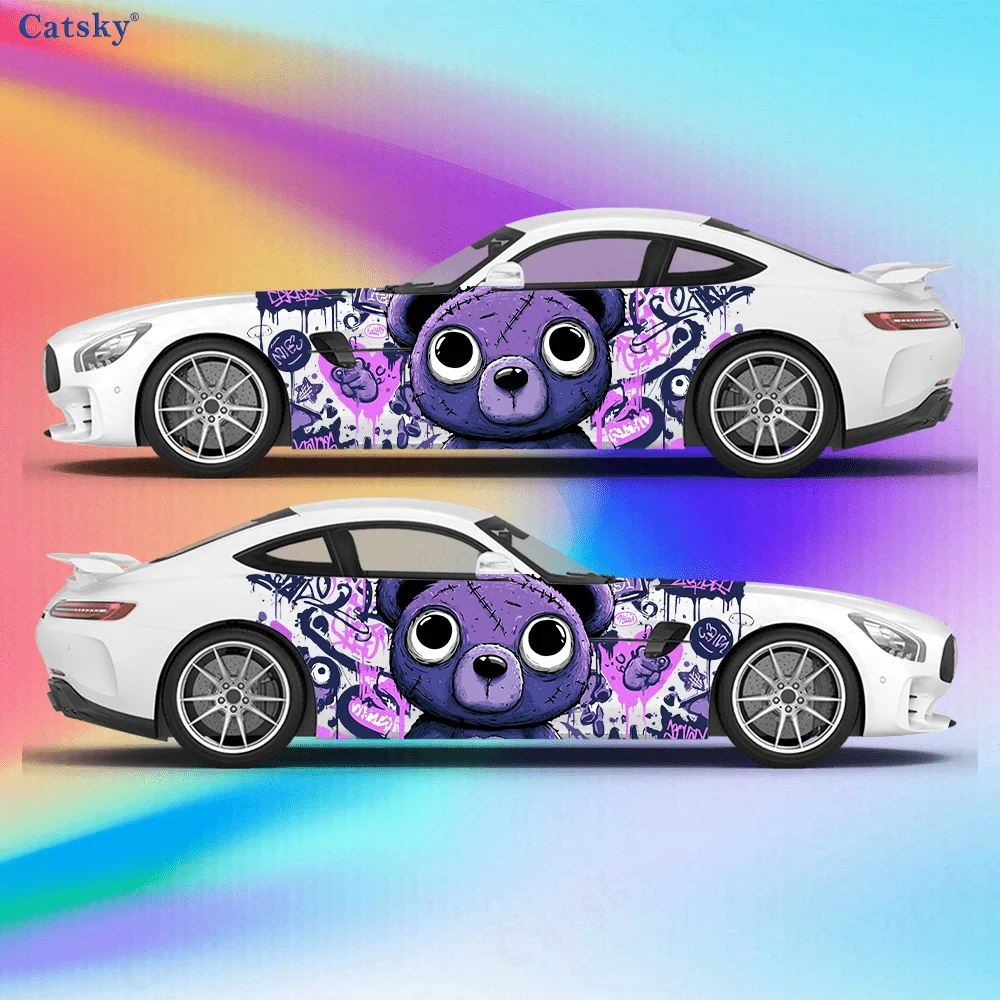 2pcs Graffiti Trend Purple Patch Bear Sticker Vinyl Car Decals for Car Truck Car Durable, Fade-resistant, Easy To Apply