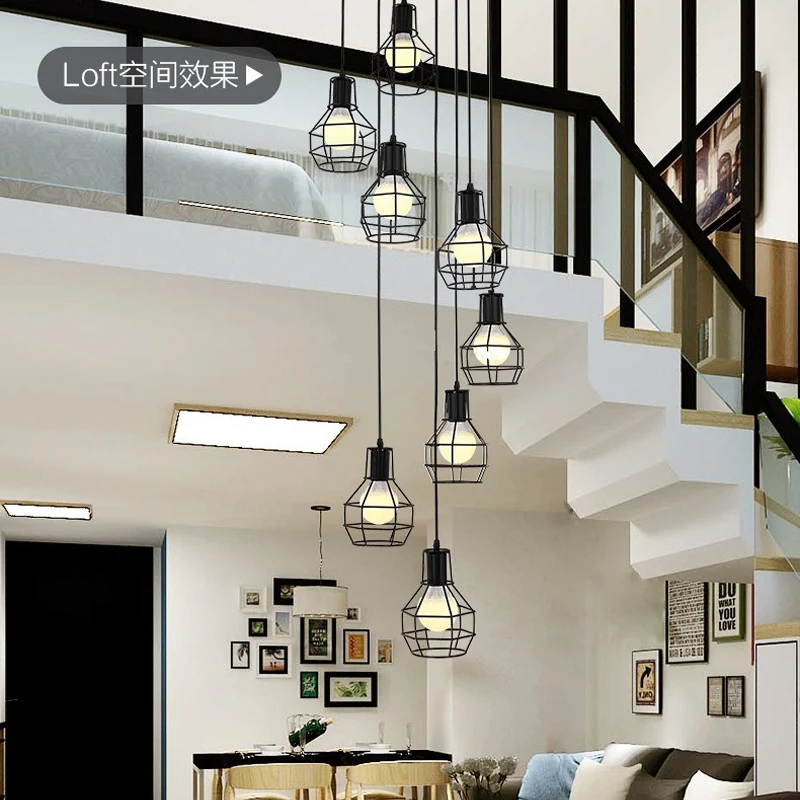 

Retro Industrial Pendant Light Wind Creative Spiral Staircase Pendant Lamp Hanging Villa Sitting Room Coffee Bar Iron Chandelier