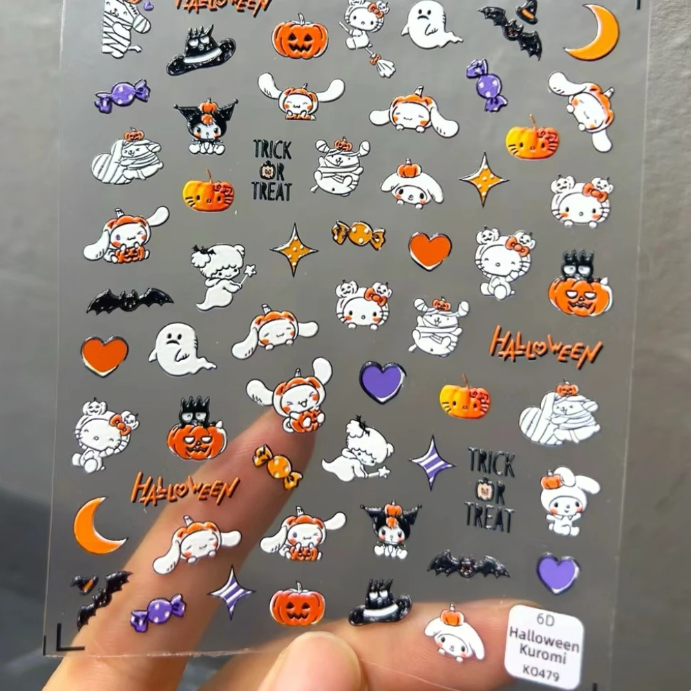 Pegatinas de uñas Sanrio de dibujos animados de colección de Halloween, calcomanías de Anime de HelloKitty Melody Kuromi, decoración de uñas, prensa DIY en uñas