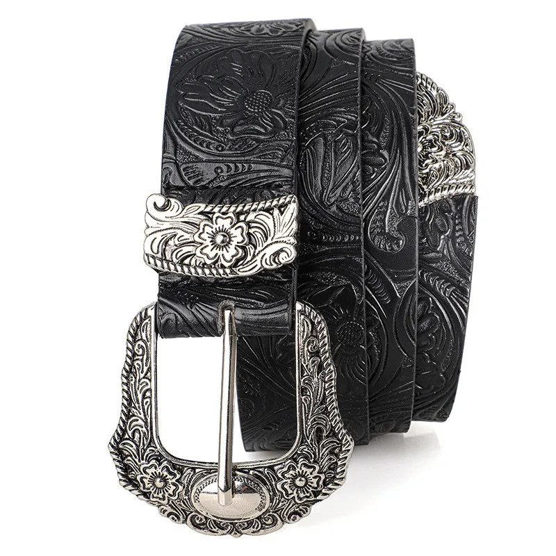 Neuer Damen-Gürtel im europäischen und amerikanischen Stil, Vintage-Gürtel mit Strass-Schnalle, trendiger bedruckter Jeansgürtel, Unisex – Detail 4